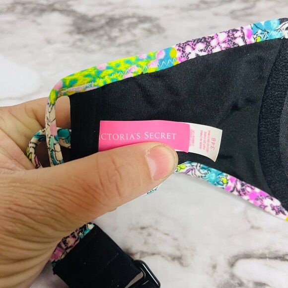 Victoria's Secret | Swim Strapless Top | Black Multicolored Embroidered | 34B - Picture 6 of 7